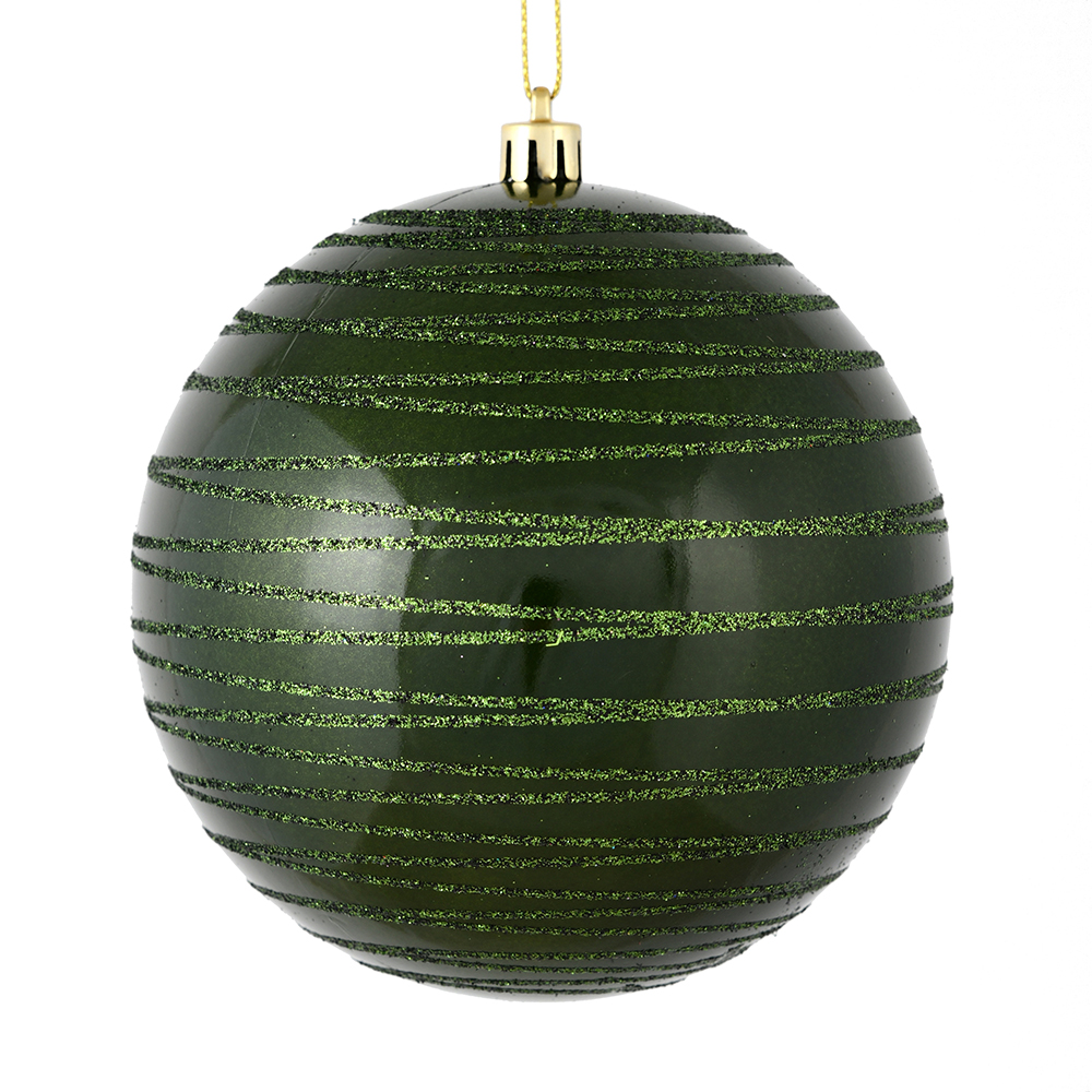 6 in. Moss Green Candy Ball Ornament with Glitter Lines  3 per Bag