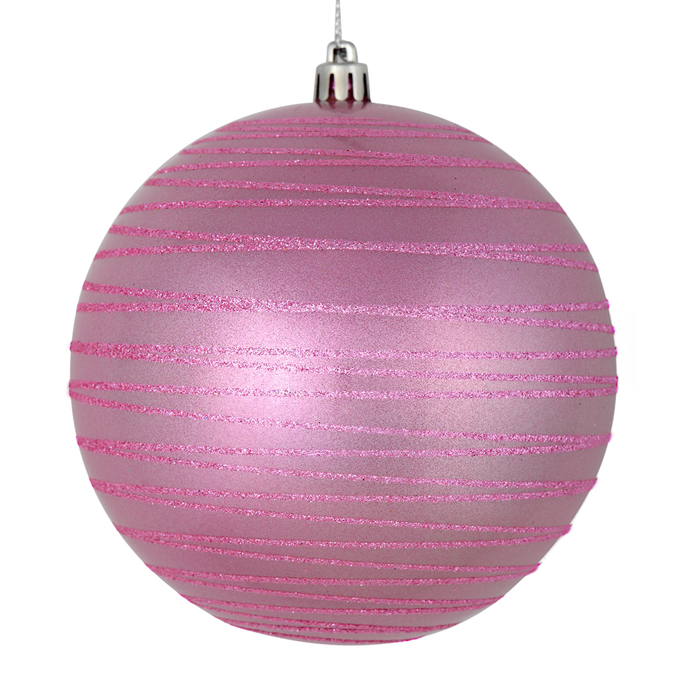6 in. Pink Candy Ball Ornament with Glitter Lines  3 per Bag
