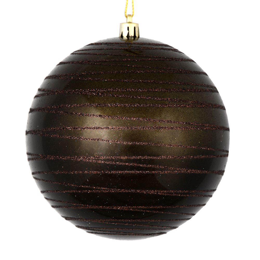 6 in. Gunmetal Candy Ball Ornament with Glitter Lines  3 per Bag