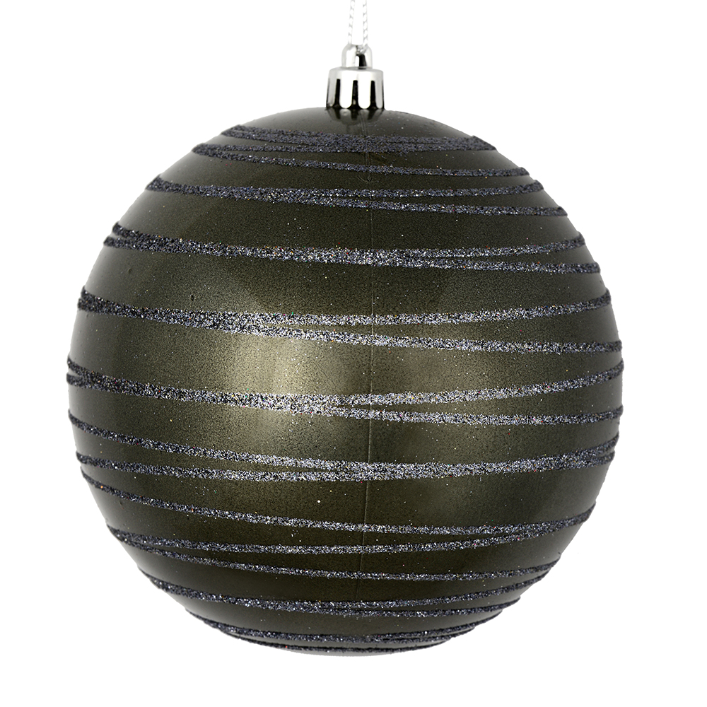 6 in. Pewter Candy Ball Ornament with Glitter Lines  3 per Bag