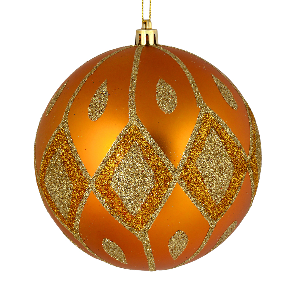 Vickerman 528716-4" Antique Gold Matte Glitter Diamond Ball Christmas Tree Ornament (4 pack) (N188030D)