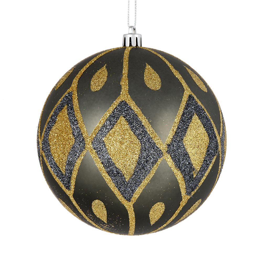 4 in. Pewter Matte Ball Ornament with Glitter Diamond Pattern  4 per Pack