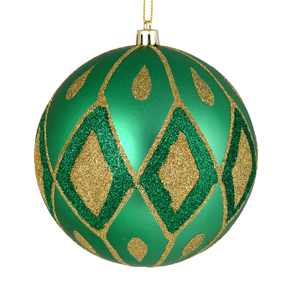4.75 in. Seafoam Green Matte Ball Ornament with Glitter Diamond Pattern  4 per Pack