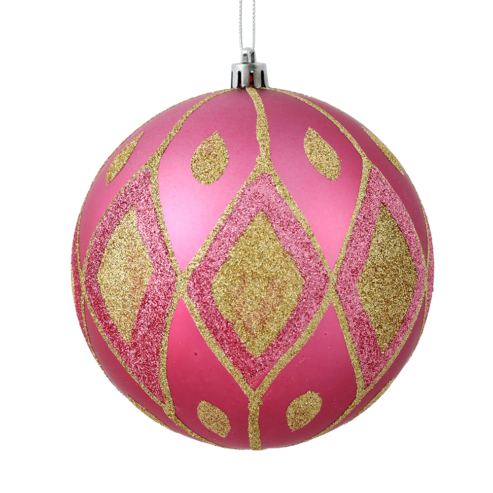 4.75 in. Mauve Matte Ball Ornament with Glitter Diamond Pattern  4 per Pack