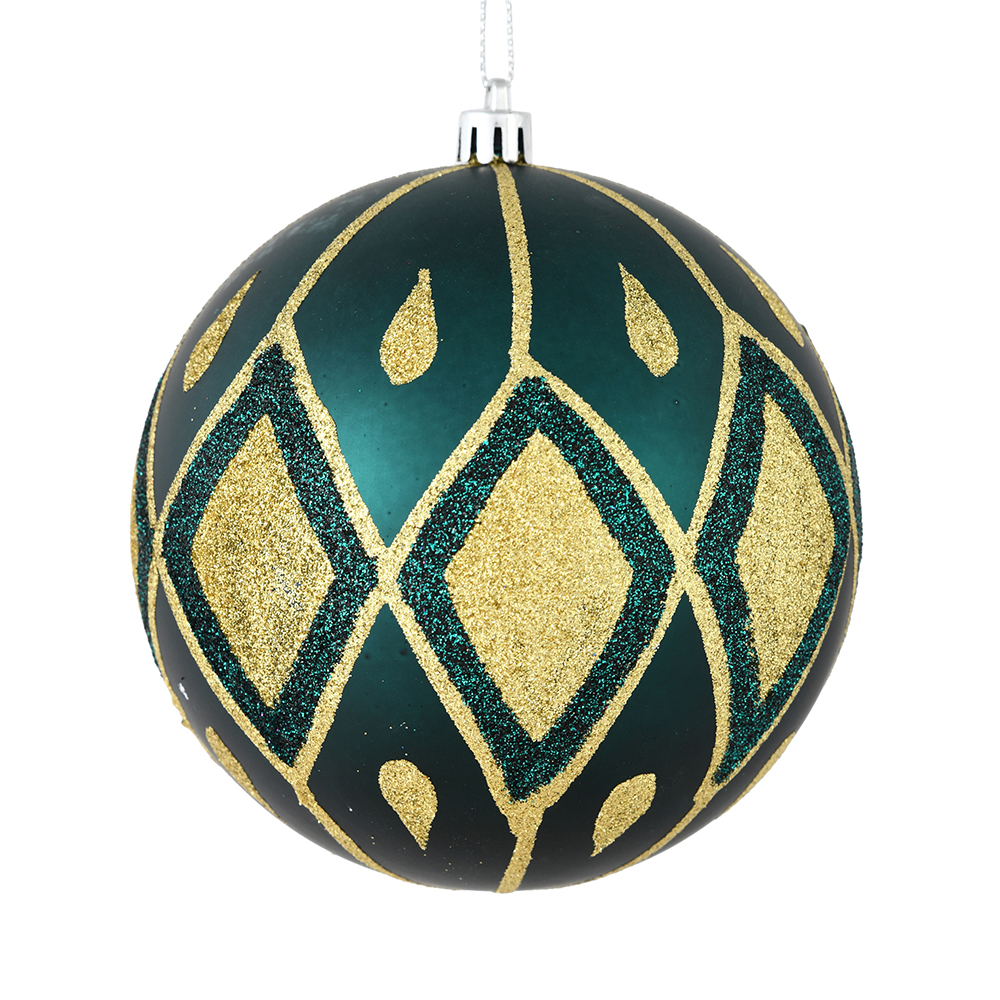 4.75 in. Sea Blue Matte Ball Ornament with Glitter Diamond Pattern  4 per Pack