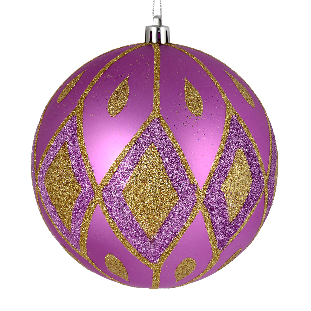 4.75 in. Orchid Matte Ball Ornament with Glitter Diamond Pattern  4 per Pack