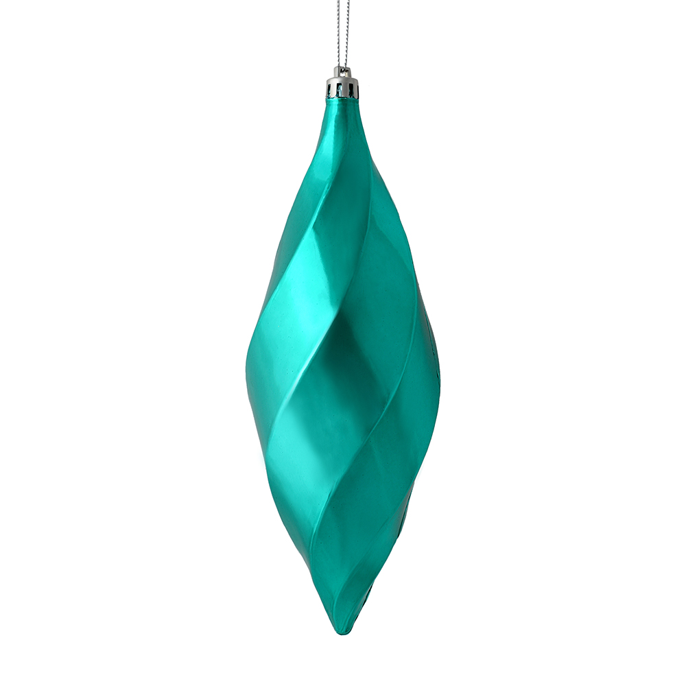 8 in. Teal Shiny Swirl Finial Ornament  6 per Bag