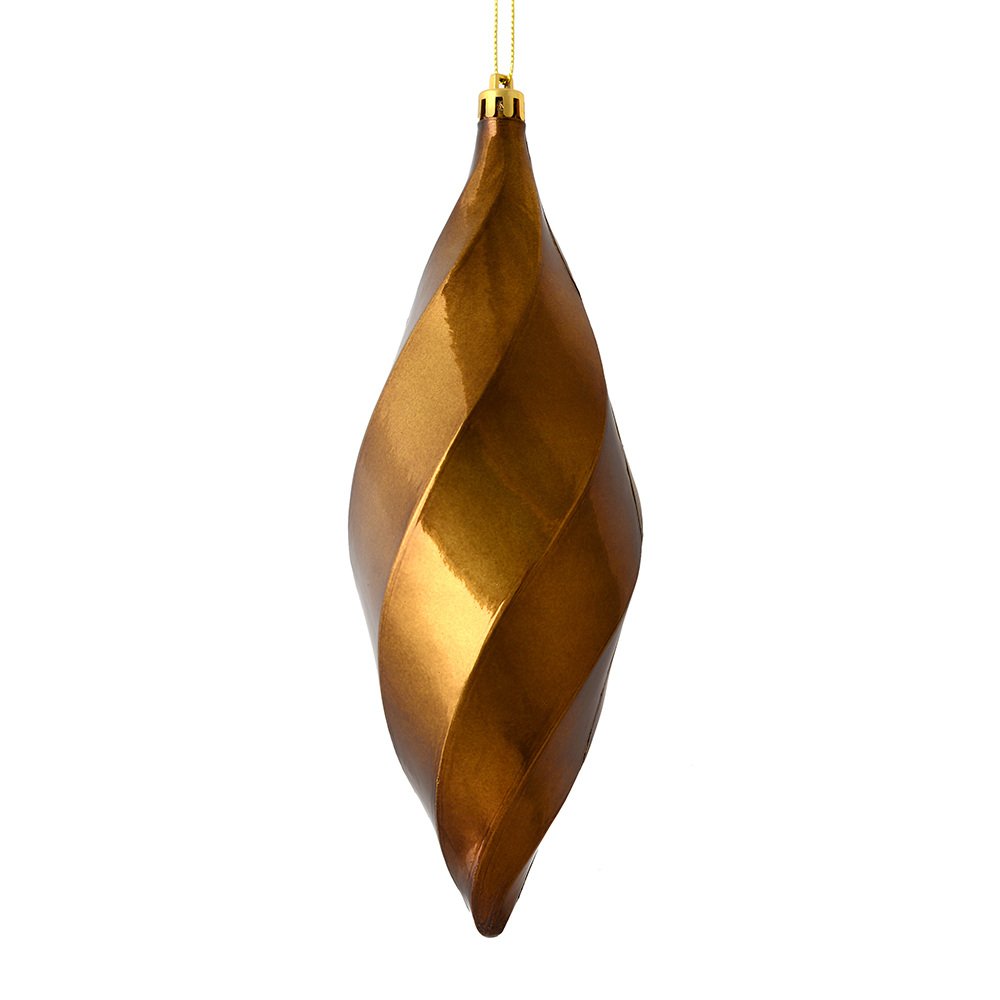 8 in. Mocha Shiny Swirl Finial Ornament  6 per Bag
