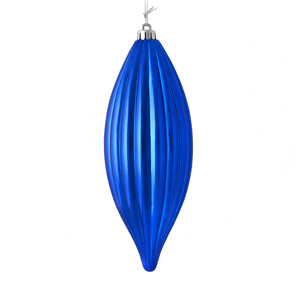 M183202S 8 in. Blue Shiny Line Finial Ornament  4 per Bag