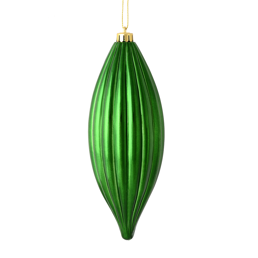 Emerald Shiny Line Finial Ornament - Green - 8 inches