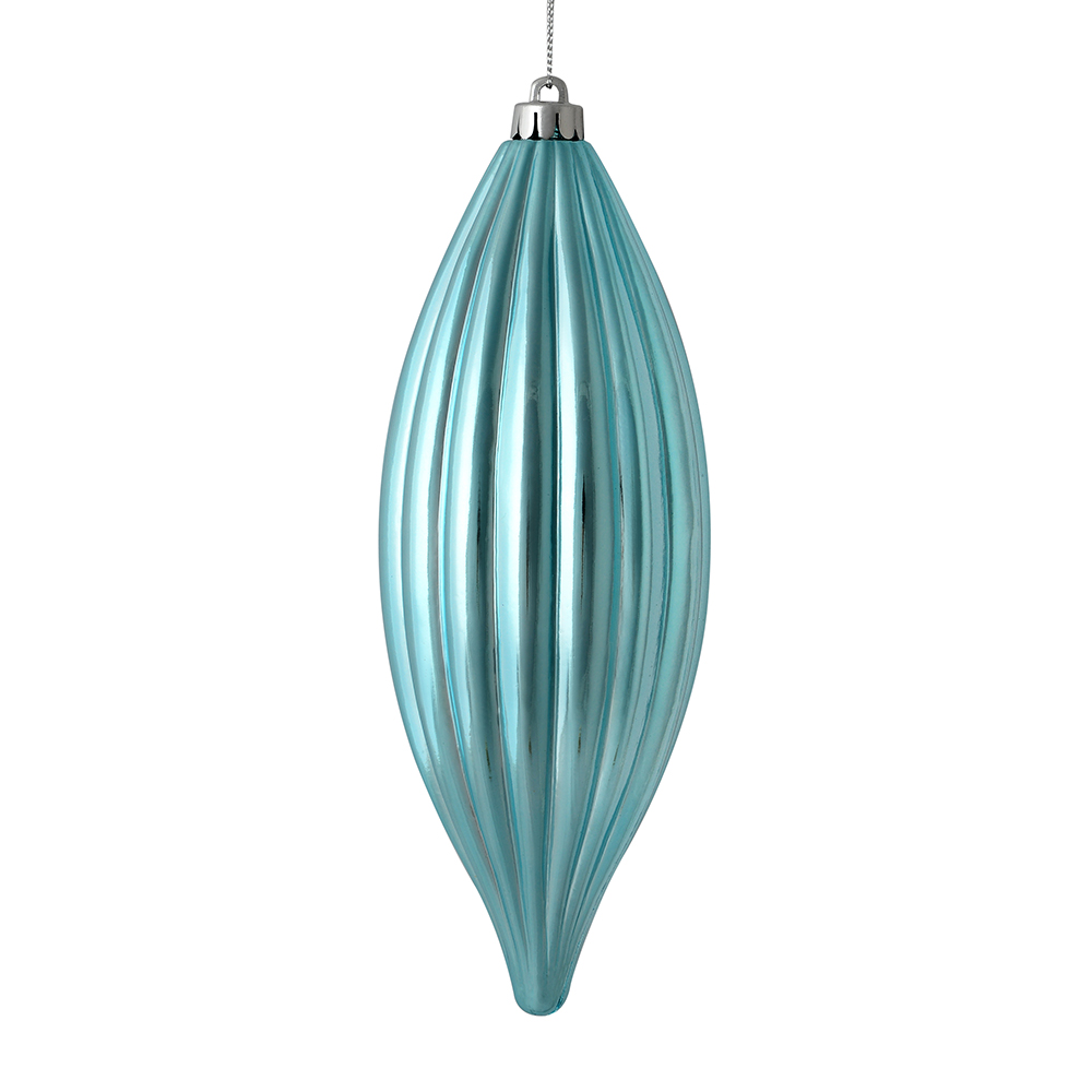 8 in. Baby Blue Shiny Line Finial Ornament  4 per Bag