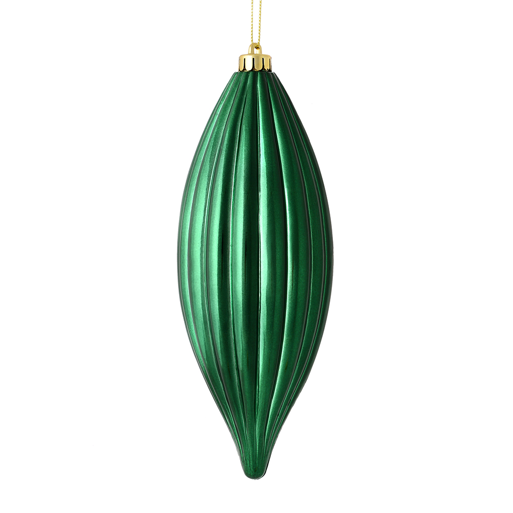 8 in. Midnight Green Shiny Line Finial Ornament  4 per Bag