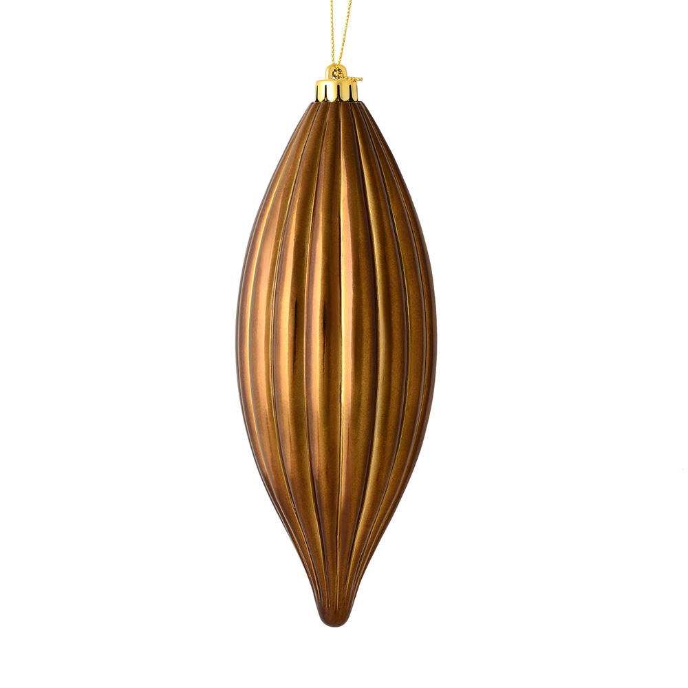 M183276S 8 in. Mocha Shiny Line Finial Ornament  4 per Bag