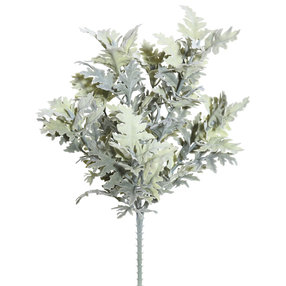 16 in. Artificial Green Flocked Dusty Miller Bush  2 per Pack 48