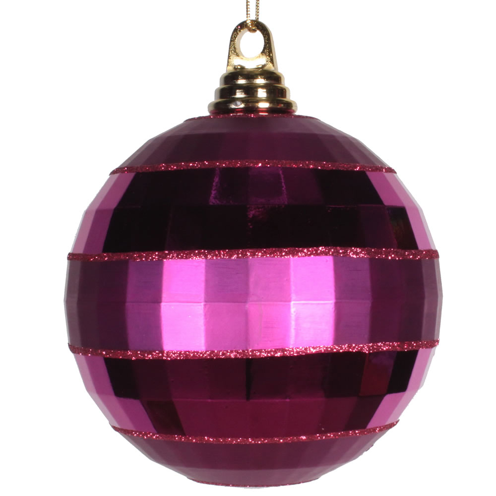 5.5 in. Magenta Plastic Shiny & Matte Mirror Ball Ornament with Matching Glitter