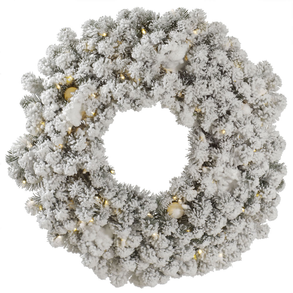 30 in. Flocked Kodiak Spruce Artificial Christmas Wreath with 100 Warm White LED Light