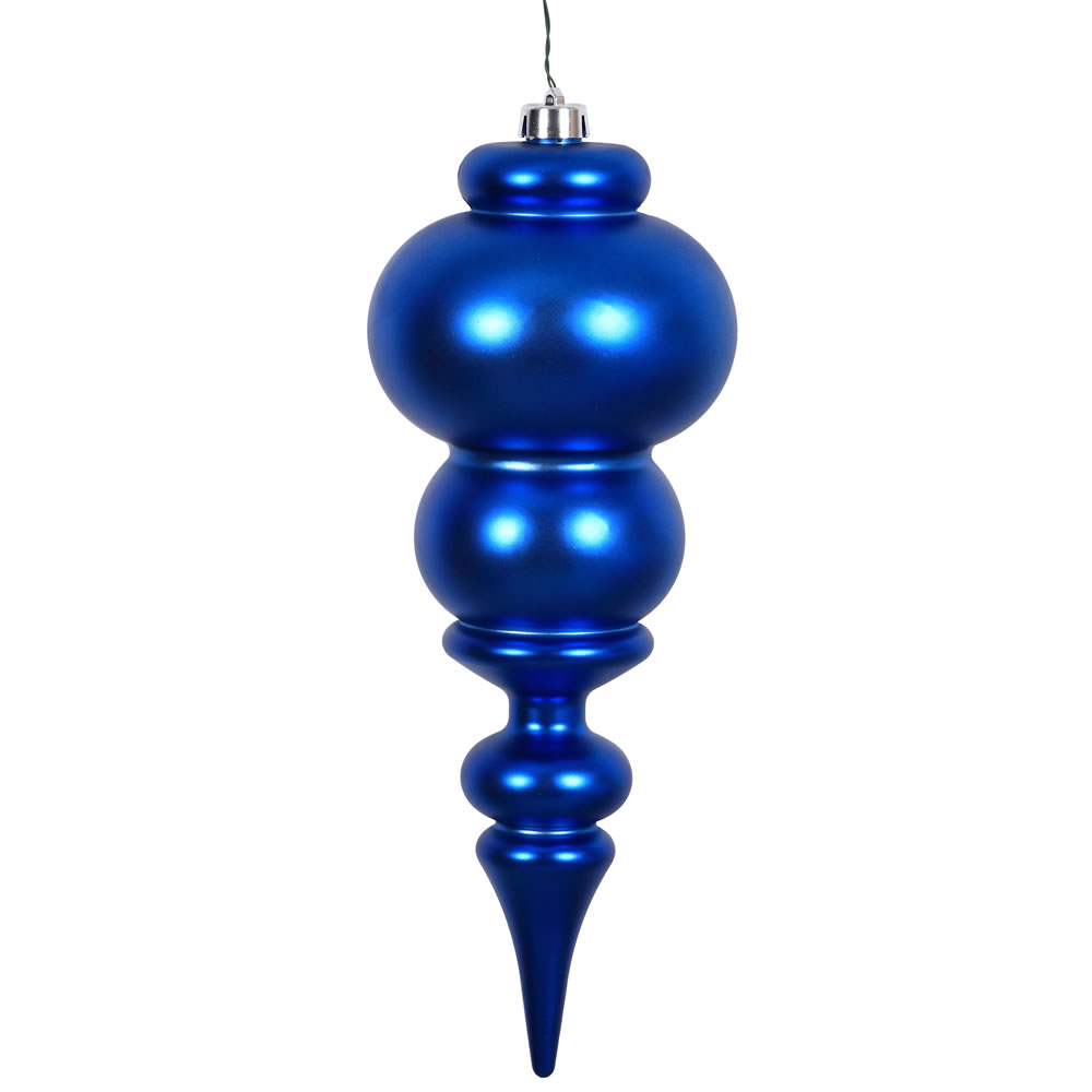14 in. Blue Matte Finial Christmas Ornament with UV Drilled