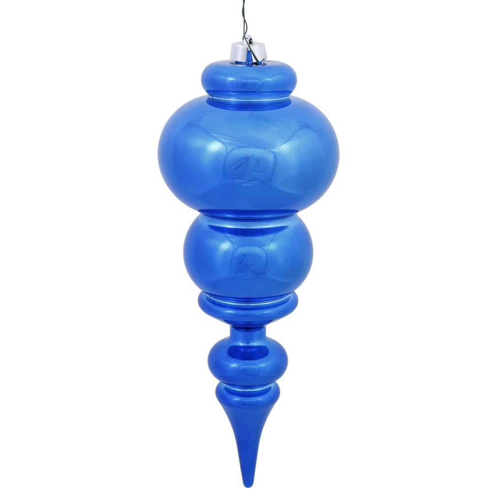 14 in. Blue Shiny Finial Christmas Ornament with UV Drilled