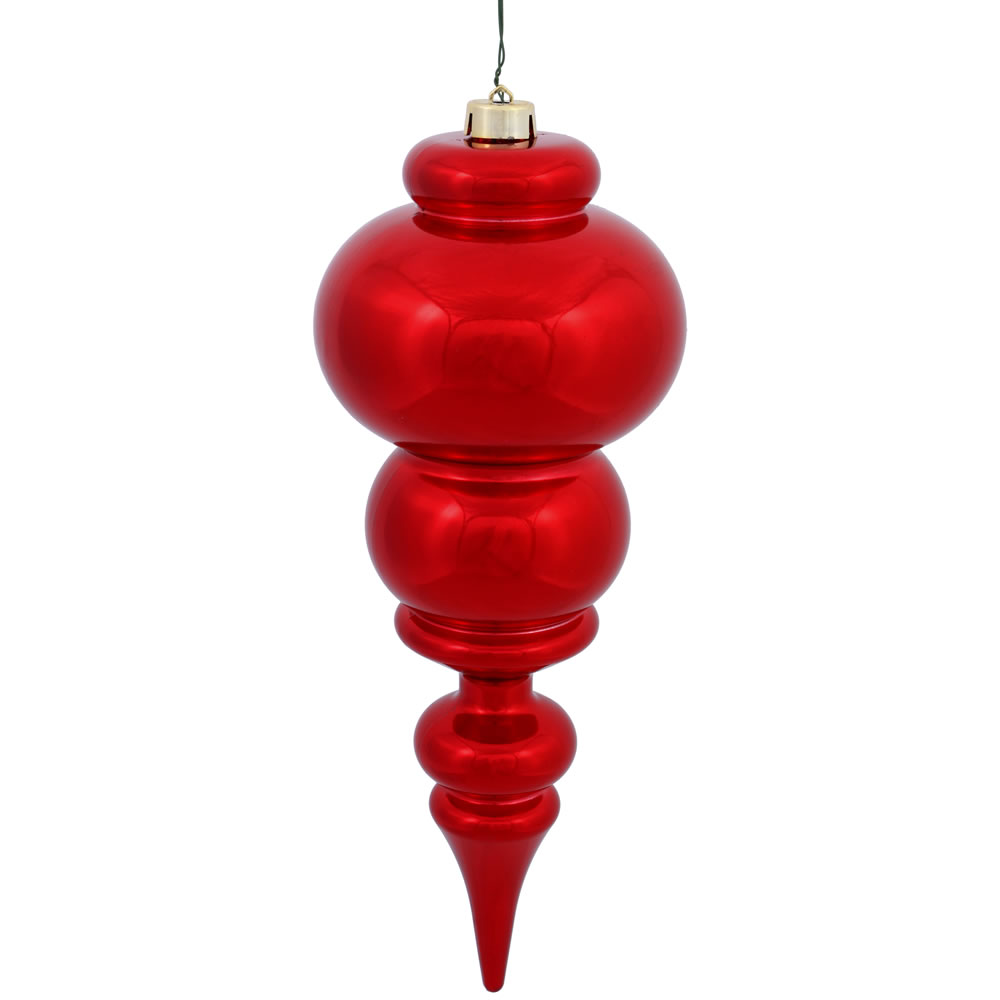 14 in. Red Shiny Finial Christmas Ornament with UV Drilled
