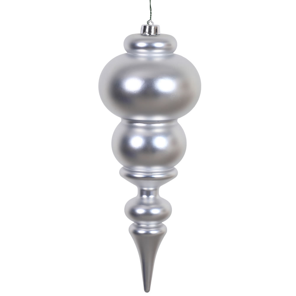 14 in. Silver Matte Finial Christmas Ornament with UV Drilled