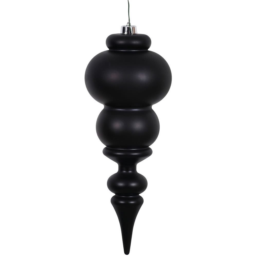 14 in. Black Matte Finial Christmas Ornament with UV Drilled