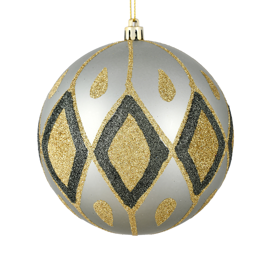 6 in. Limestone Matte Ball Ornament with Glitter Diamond Pattern  3 per Bag