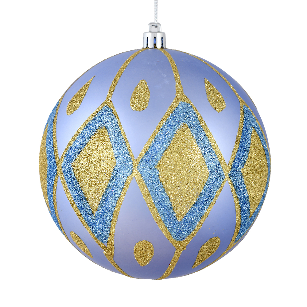 6 in. Periwinkle Matte Ball Ornament with Glitter Diamond Pattern  3 per Bag