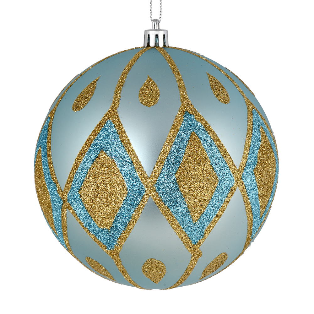 Picture of Vickerman N188232D 6 in. Baby Blue Matte Ball Ornament with Glitter Diamond Pattern  3 per Bag 