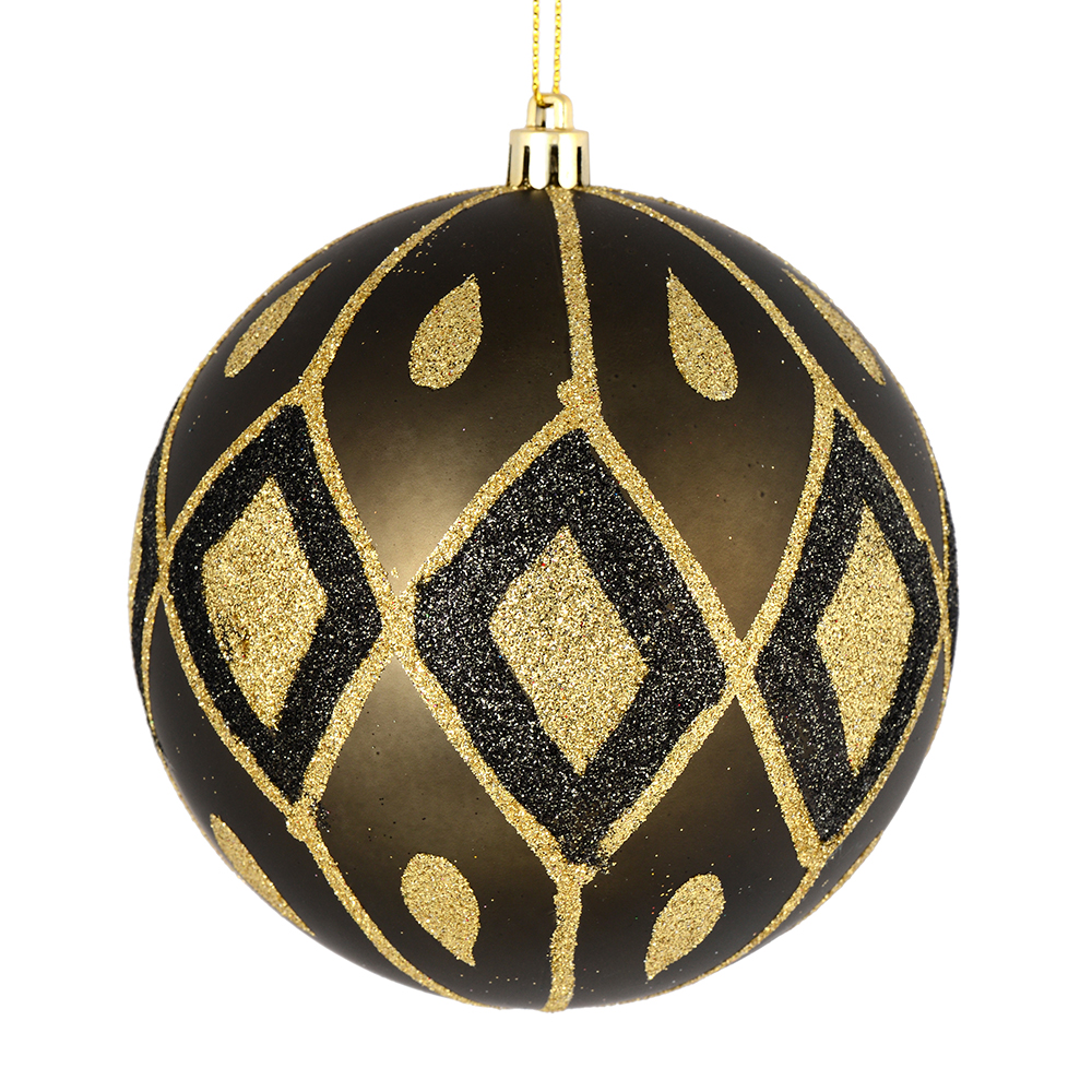 6 in. Gunmetal Matte Ball Ornament with Glitter Diamond Pattern  3 per Bag