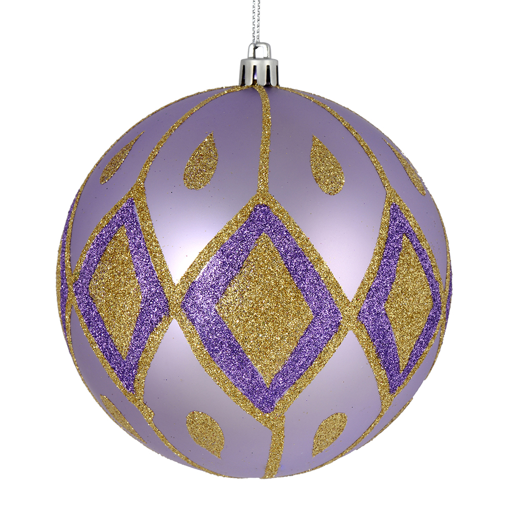 6 in. Lavender Matte Ball Ornament with Glitter Diamond Pattern  3 per Bag