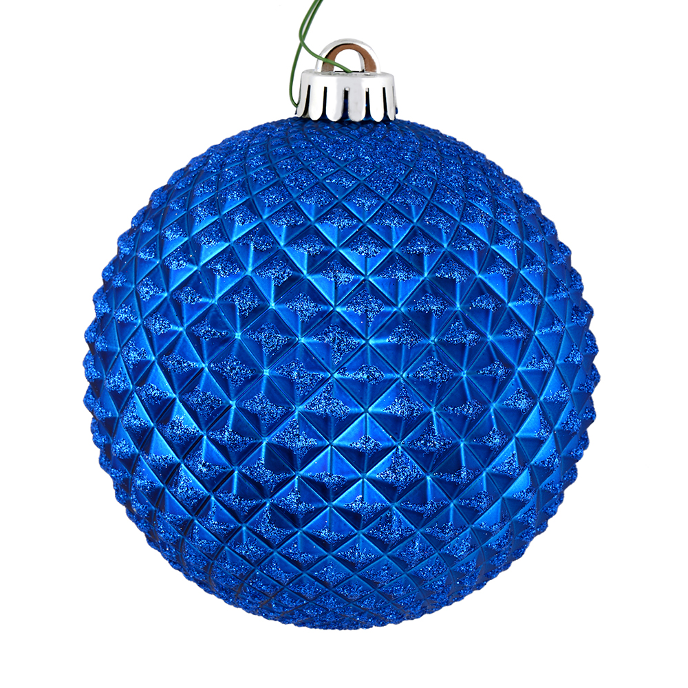 4 in. Blue Durian Glitter Ball Ornament  6 per Bag
