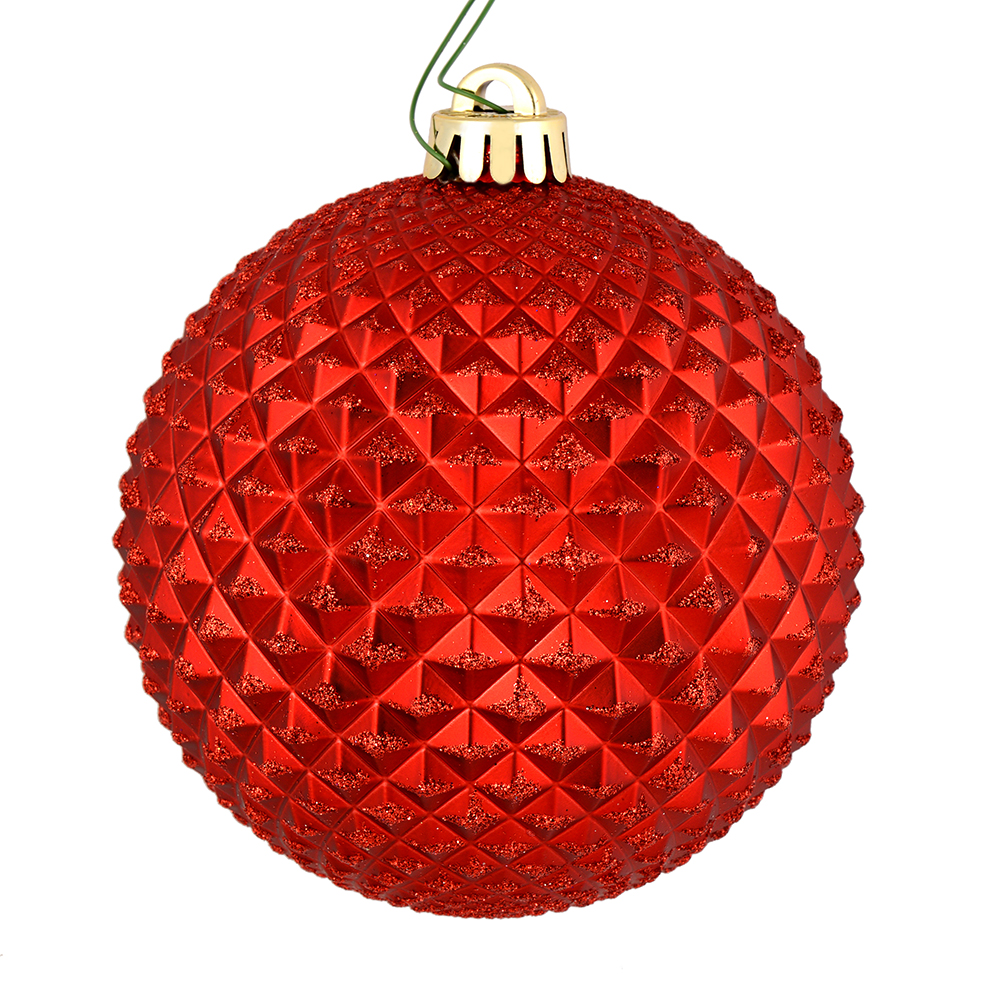 4 in. Red Durian Glitter Ball Ornament  6 per Bag