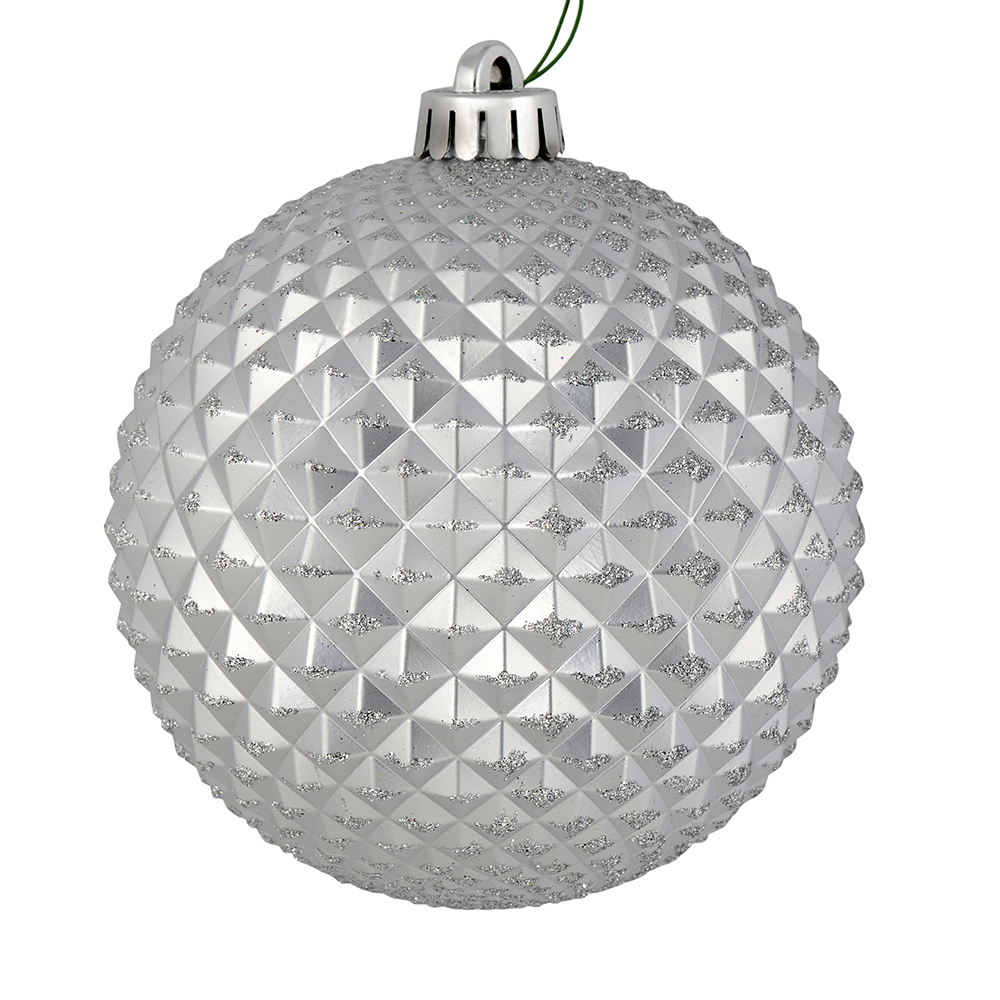 4 in. Silver Durian Glitter Ball Ornament  6 per Bag