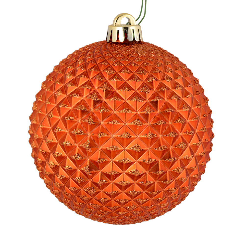 4 in. Burnish Orange Durian Glitter Ball Ornament  6 per Bag