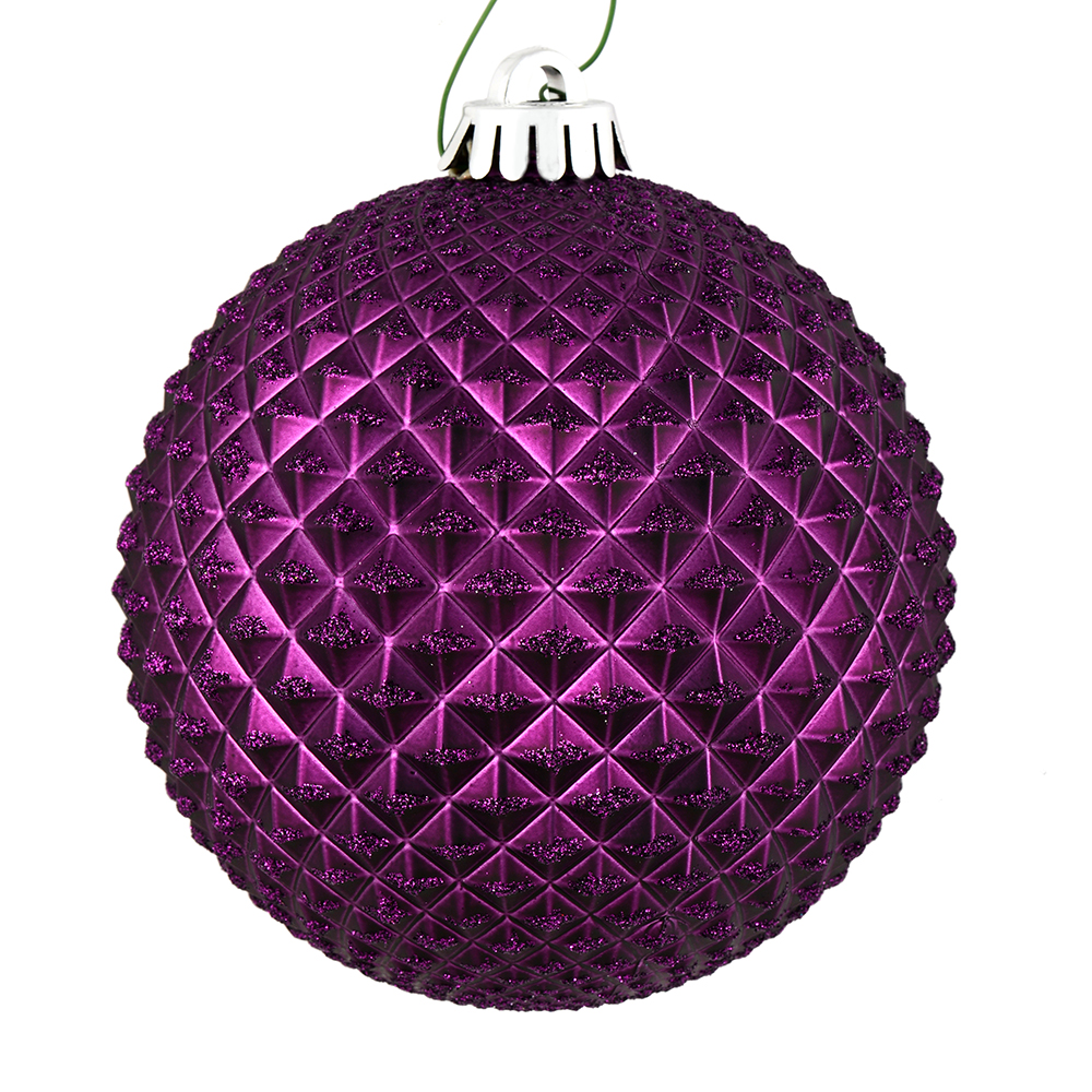 N188526D 4 in. Plum Durian Glitter Ball Ornament  6 per Bag