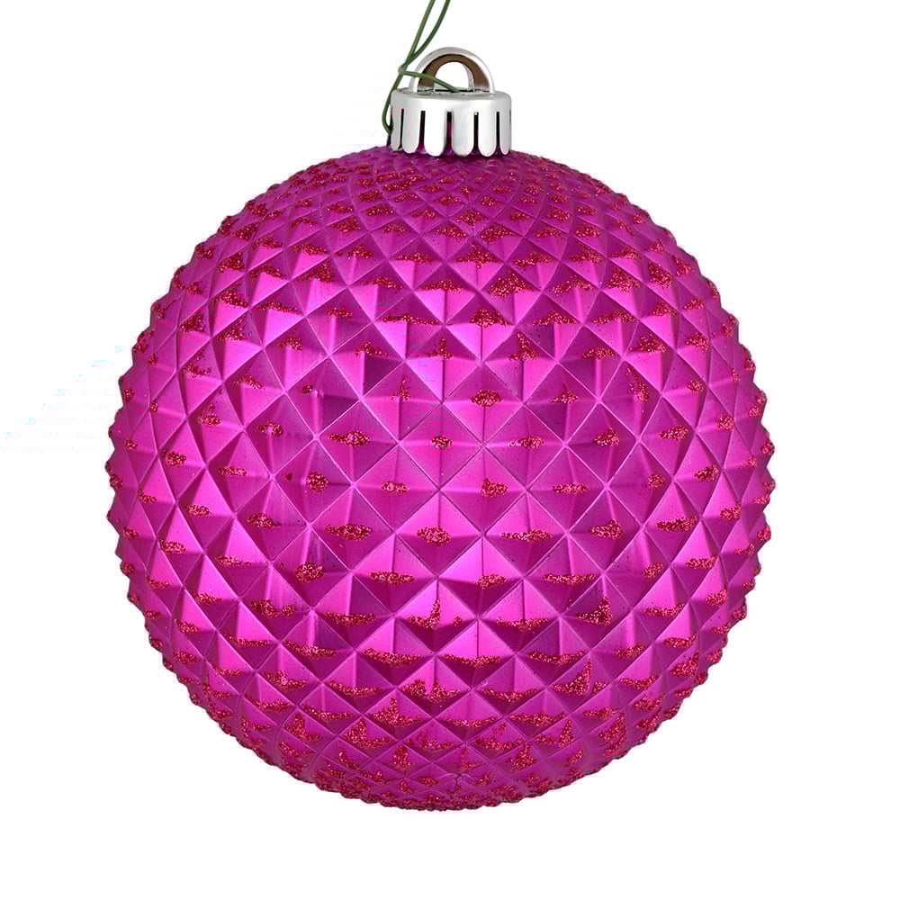 Vickerman 530535-4" Fuchsia Durian Glitter Ball Christmas Tree Ornament (6 pack) (N188570D)