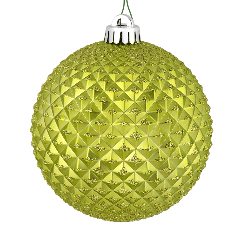 4 in. Lime Durian Glitter Ball Ornament  6 per Bag