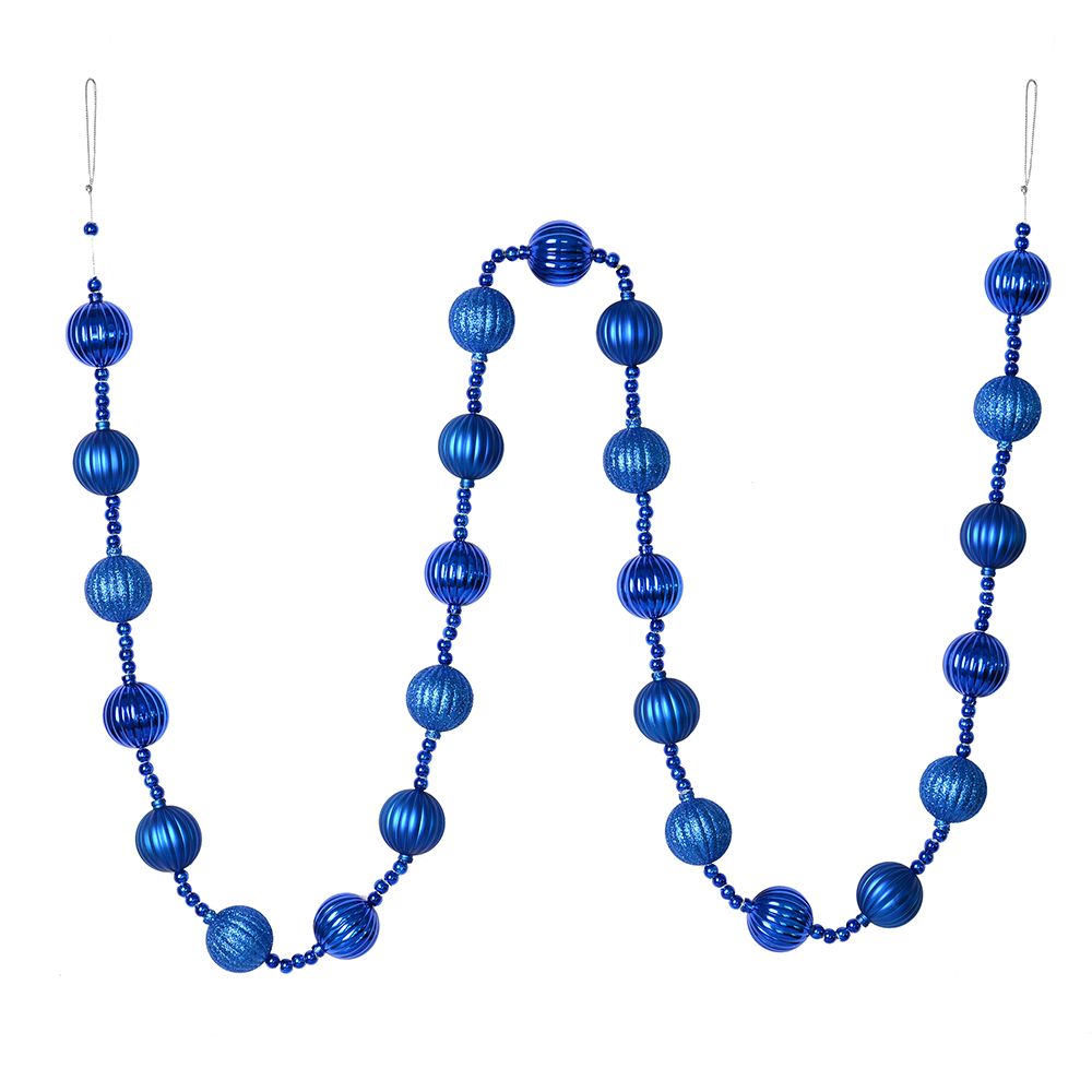 M183502 6 ft. Blue Stripe Ball Garland