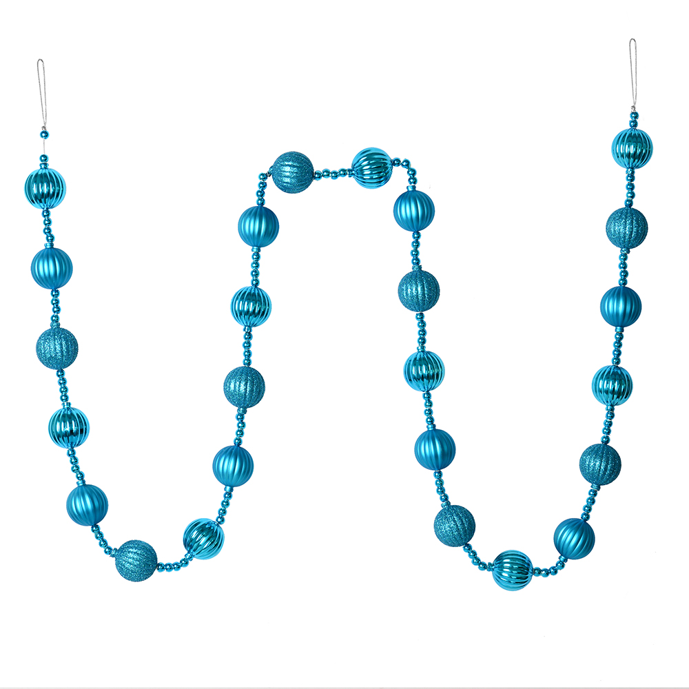 6 ft. Turquoise Stripe Ball Garland