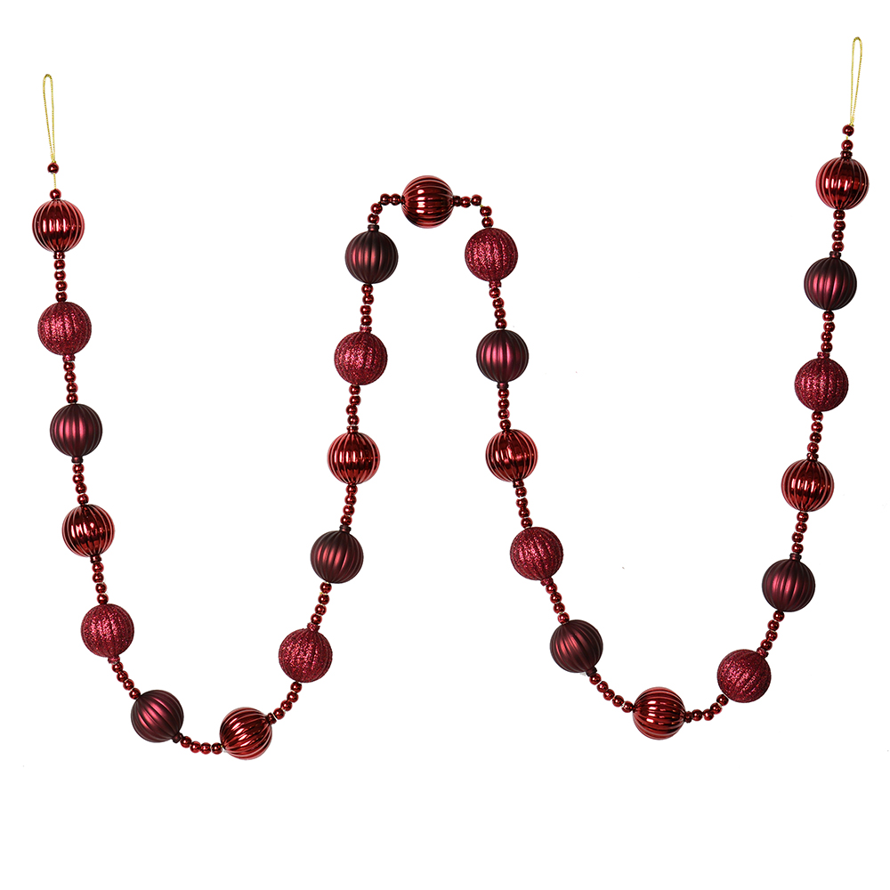 M183519 6 ft. Wine Stripe Ball Garland