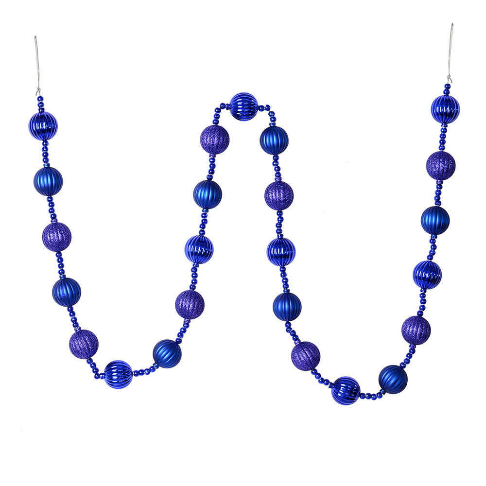 6 ft. Cobalt Blue Stripe Ball Garland