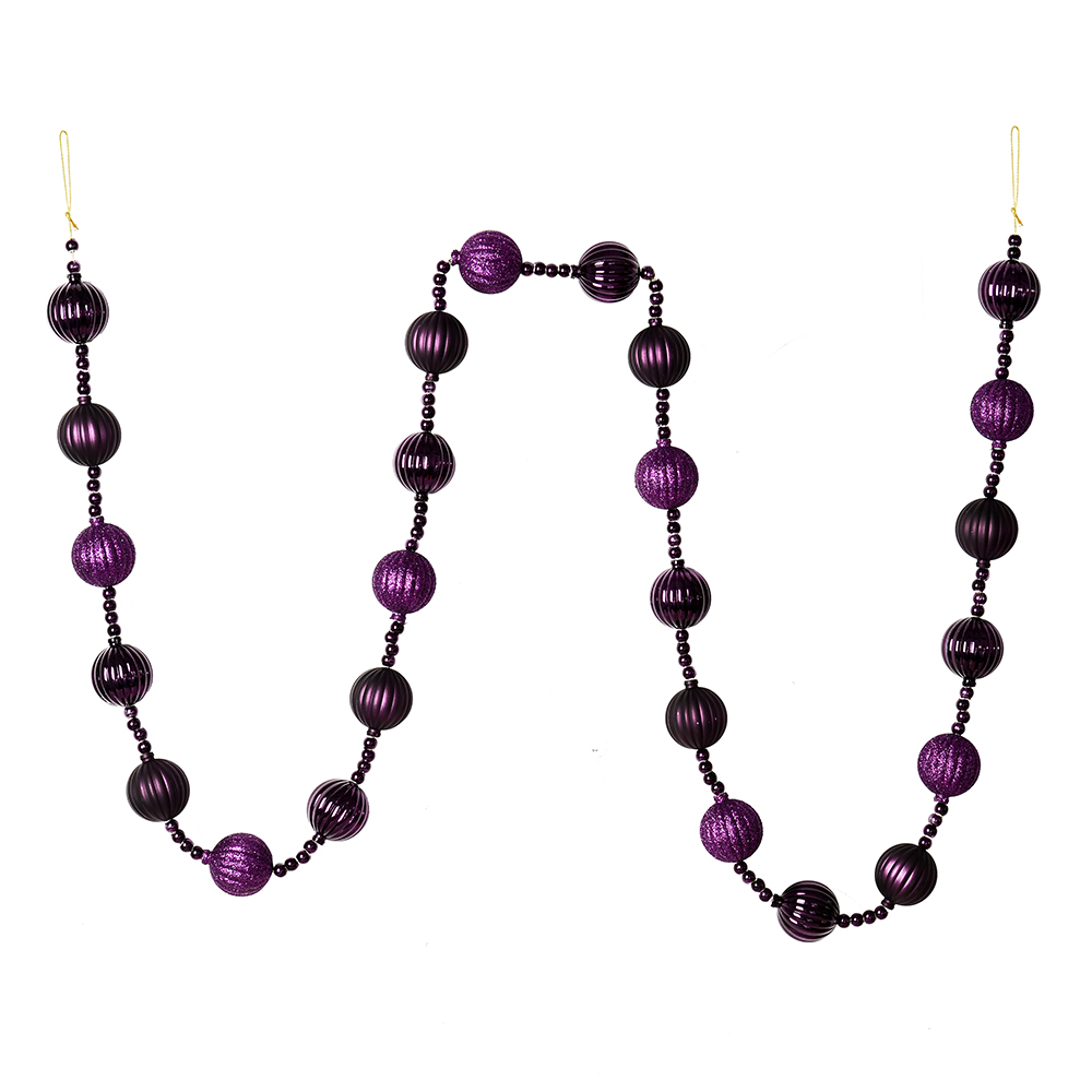 6 ft. Plum Stripe Ball Garland