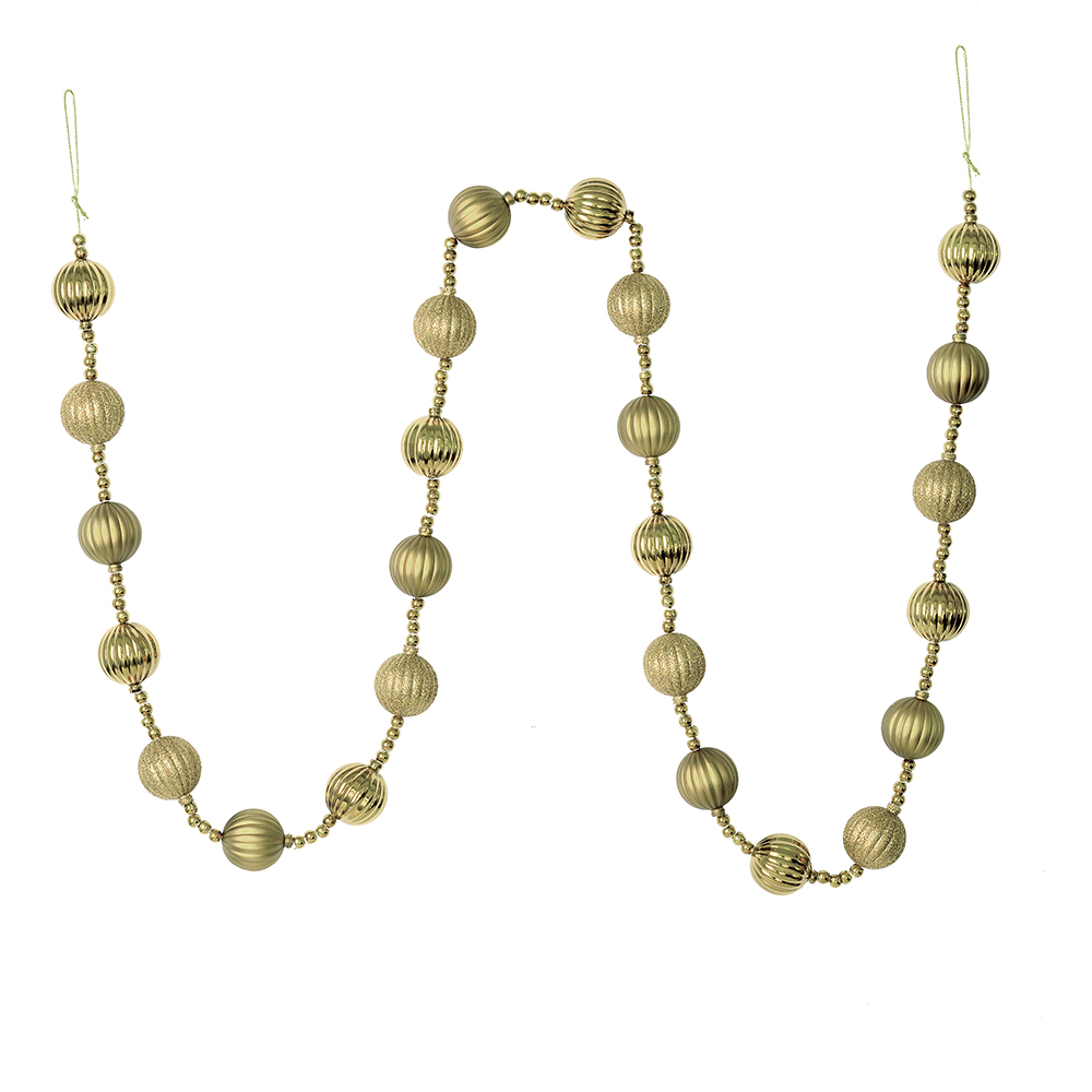 M183538 6 ft. Champagne Stripe Ball Garland
