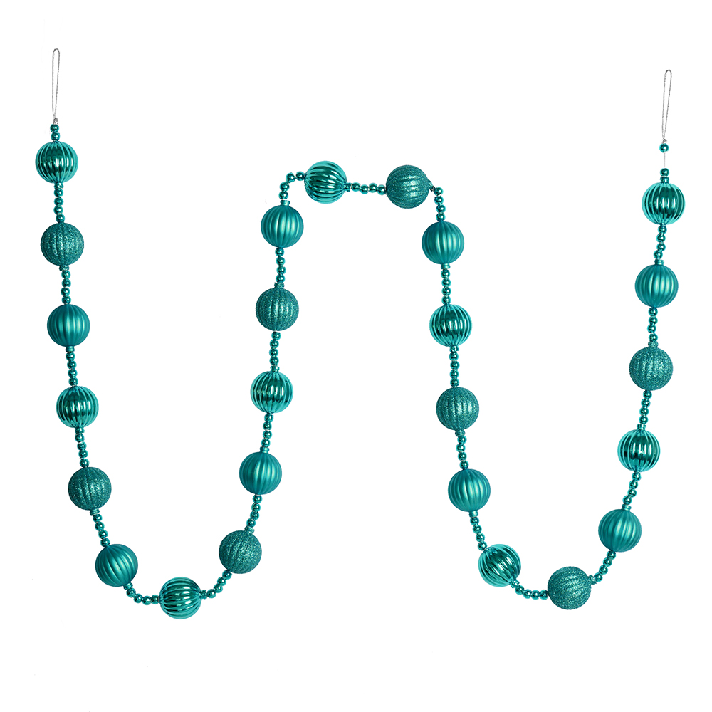 6 ft. Teal Stripe Ball Garland