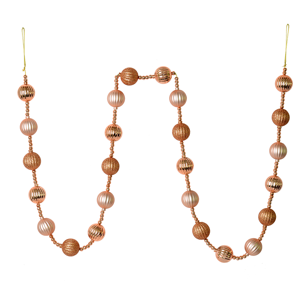 6 ft. Rose Gold Stripe Ball Garland