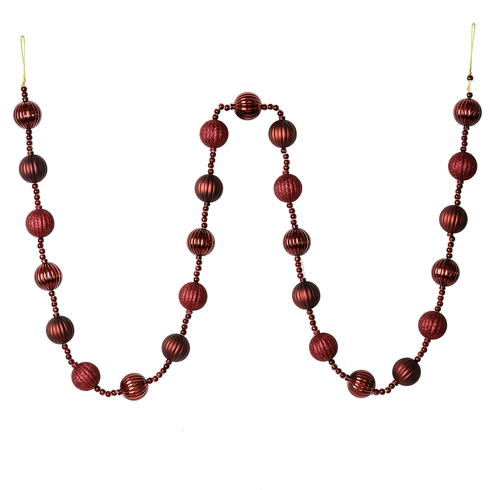 6 ft. Burgundy Stripe Ball Garland