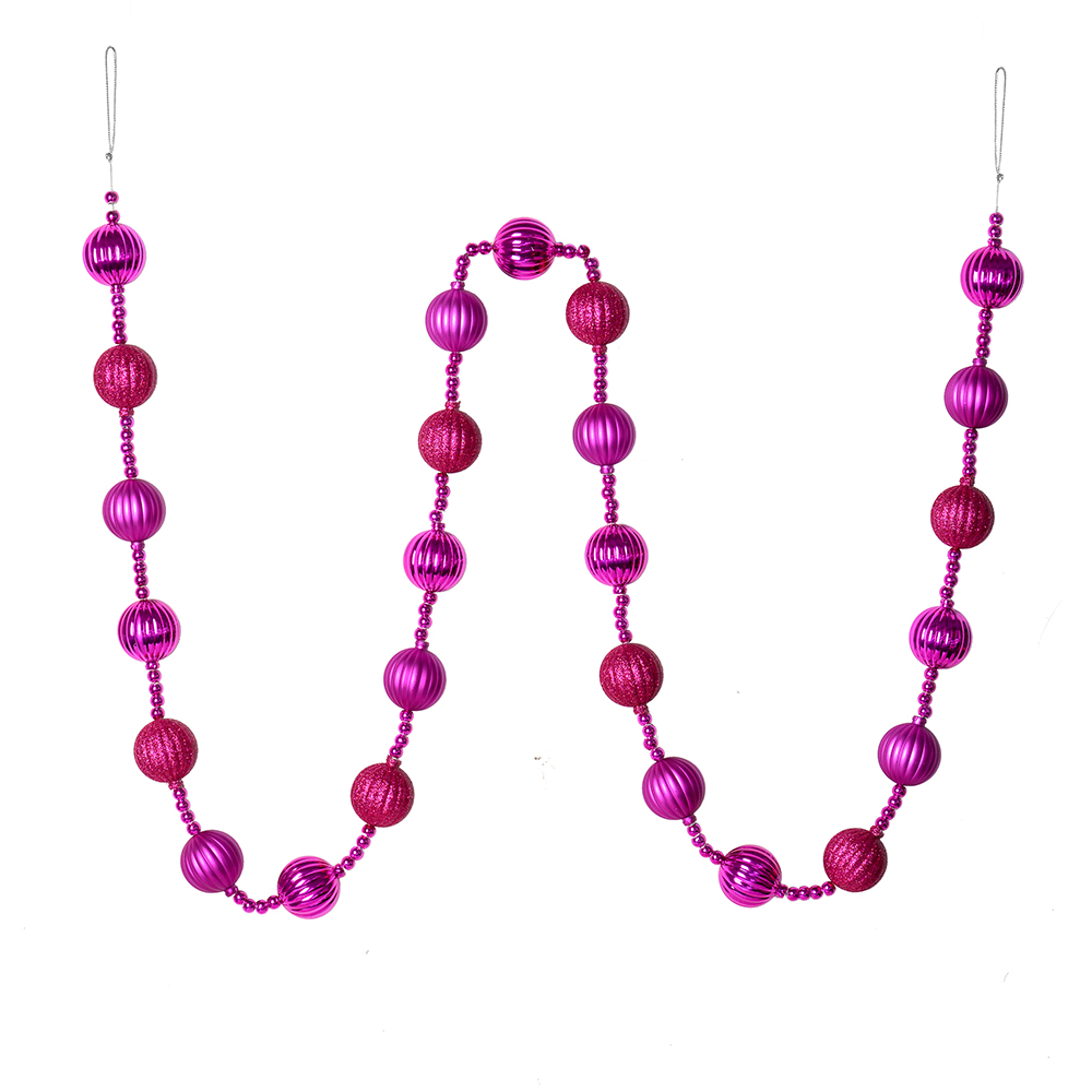 M183570 6 ft. Fuchsia Stripe Ball Garland