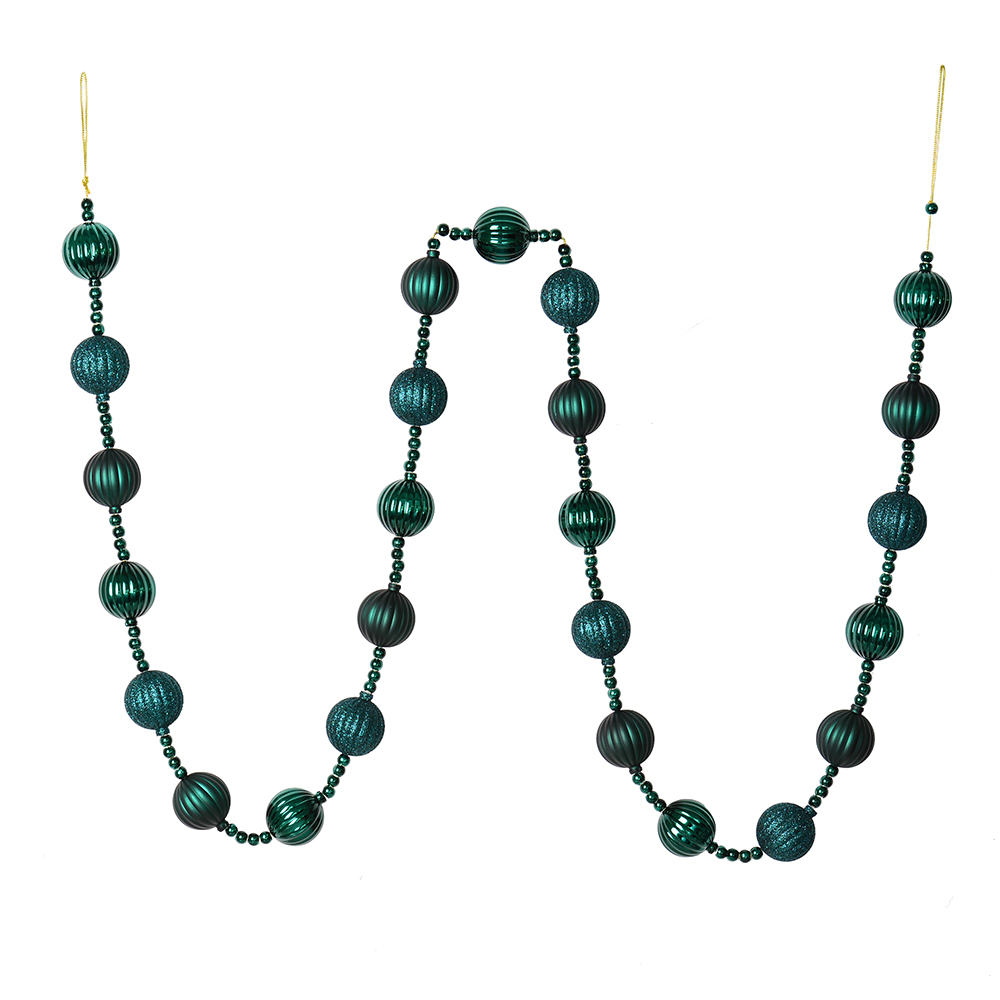 6 ft. Midnight Green Stripe Ball Garland
