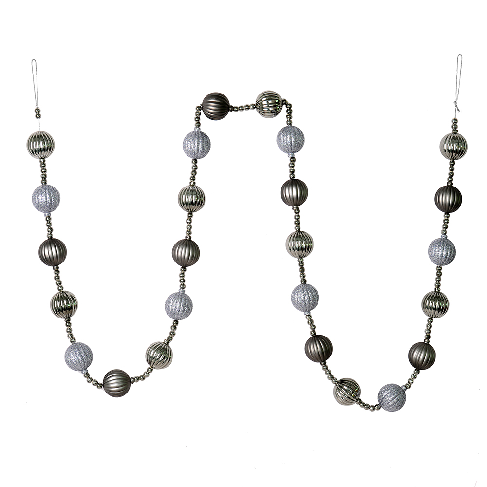 6 ft. Pewter Stripe Ball Garland