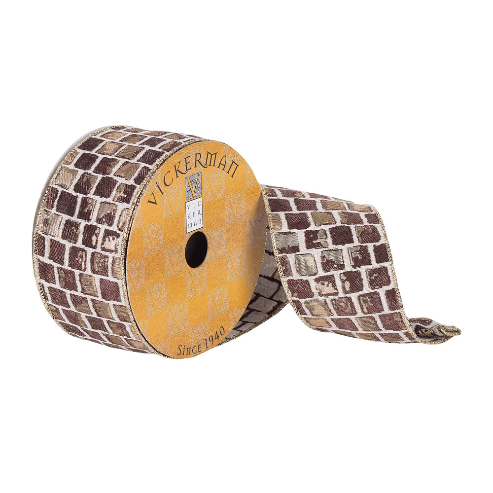 2.5 in. x 10 Yards Brown & White Rustic Checkered Ribbon